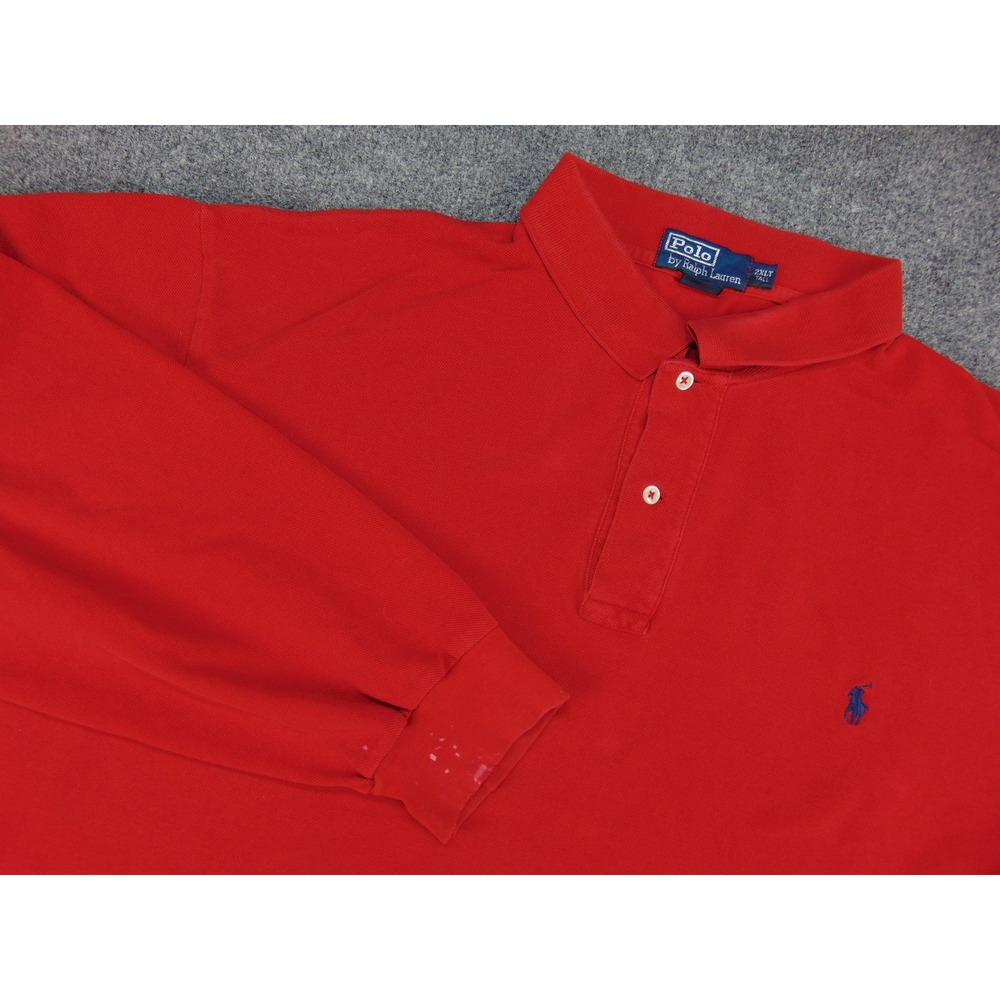 Polo Ralph Lauren Shirt Men 2XLT Long Sleeve Red Solid Pique Polo Preppy Classic
